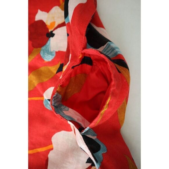 Sigrid Olsen Women's Sz XS Red Floral Sleeveless Linen Trapeze Mini Dress - Picture 7 of 14